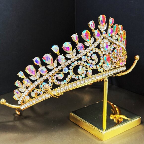 Gold Tiara, Princess Hairpiece, Wedding Tiara, Wedding Crown, Diamond Crystal main image 4